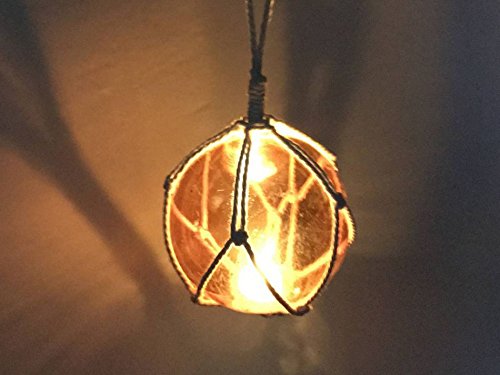 Hampton Iron Handcrafted Nautical Decor LED Lighted Orange Japanese Glass Ball Fishing Float with White Netting Decorat
