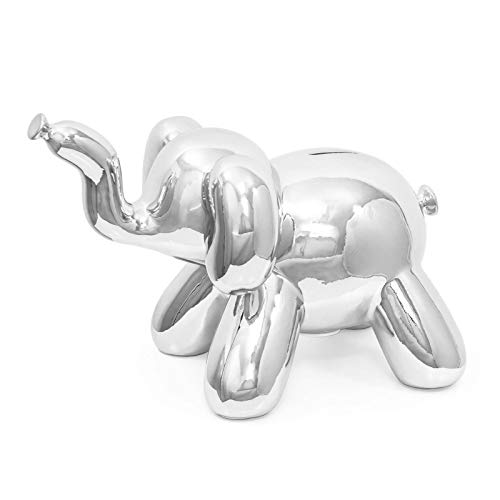 Made By Humans Balloon Elephant Money Bank, Cool and Unique Ceramic Piggy Bank with High-Gloss Finish - Silver (Silver)