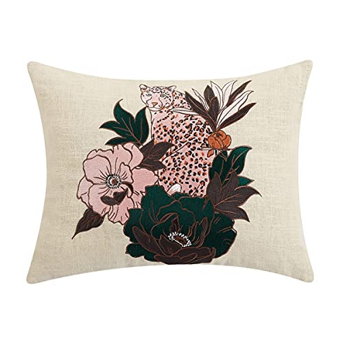 Peking Handicraft 24TAC13C18OB Leopard Embroidered Poly Filled Throw Pillow, 18 -inch Length
