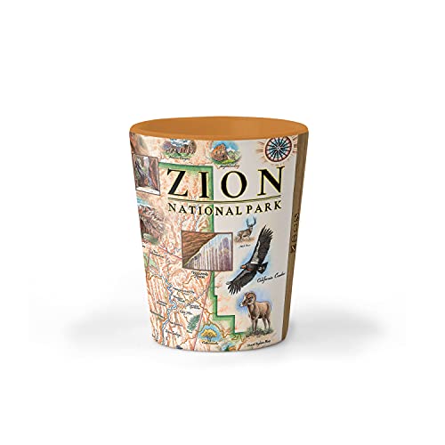 Xplorer Maps Zion National Park Map Ceramic Shot Glass, BPA-Free - For Office, Home, Gift, Party - Durable and holds 1.5 oz Liquid