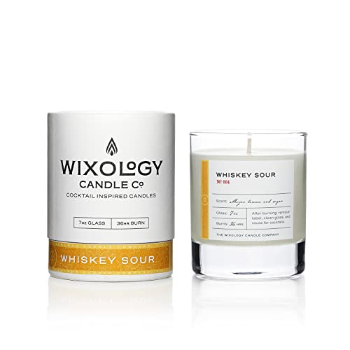 Wixology Candle Cocktail Inspired Whiskey Sour Soy Candle - Lemon and Sugar Scented Candle in Reusable Rocks Glass - Made in Kentucky - 7 oz (Whiskey Sour) (Lemon)