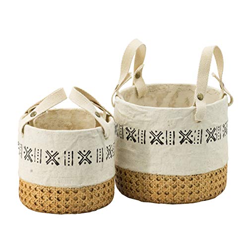 A&B Home Flower Pot Woven Basket Cement Plant Basket Home Decor Indoor Garden Outdoor Planters w/Cotton Handle Bohemian Style Set of 2
