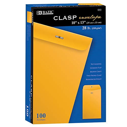 Bazic Clasp Envelopes, 10" x 13", Pack of 100