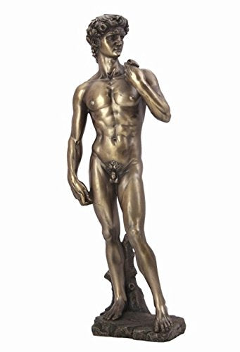 13 Inch David Michelangelo Cold Cast Bronze Nude Figurine