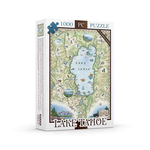 Xplorer Maps Lake Tahoe Map Cardboard Jigsaw Puzzle - 1000 Pieces, Hand-Illustrated - Educational, Family Activity, Ages 7+, Includes Poster - 25.4 x 19.8