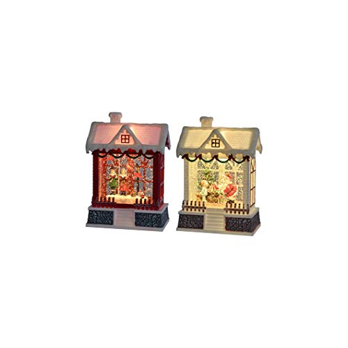 Ganz MX181283 LED Light Up Shimmer Christmas House with Carolers and Santa Figurines, Set of 2