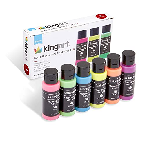 KINGART Studio Acrylic Craft Paint, Fluorescent 6 Piece (506F-6C)