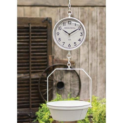 Craft House Hanging Scale Clock 33” high x 12.25” Wide x 10.5” deep, White Metal Scale w/Functional Clock,Easy-Open Back, Runs on one AA Battery