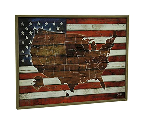 Upper Deck American Blend Superimposed US Map and Flag Wooden Wall Hanging