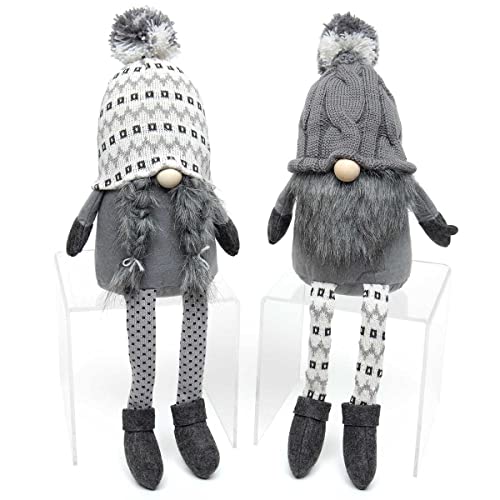 MeraVic Sweater Hat, Wood Nose, Grey Beard and Floppy Legs Boy/Girl, Set of 2, 20.5 Inches, Christmas Decoration