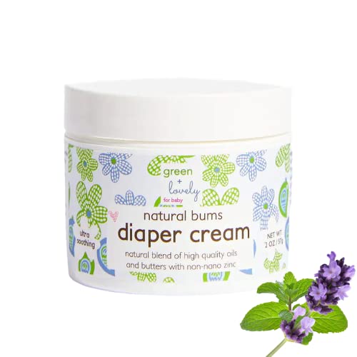 Green+Lovely Natural Bums Diaper Rash Cream {Chemical Free}, Made with Organic Shea Butter & Coconut. Calming Lavender Chamomile. Non-Nano. High Grade.