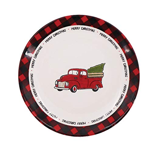 DEI 13854 Rustic Merry Christmas Red Truck Plate, 6-inch Diameter, Dolomite