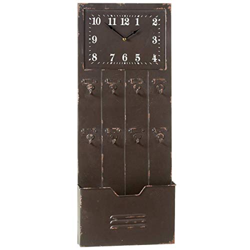 Ganz 161426 Distressed Black Locker Wall Clock with Hooks, 34-inch Height, Black