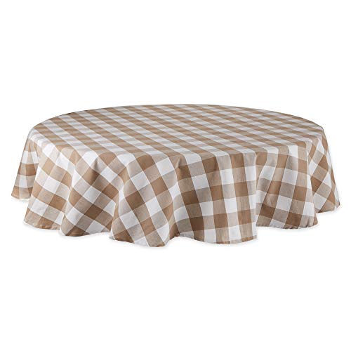 DII Design Buffalo Check Collection, Classic Farmhouse Tablecloth, Tablecloth, 70" Round, Stone