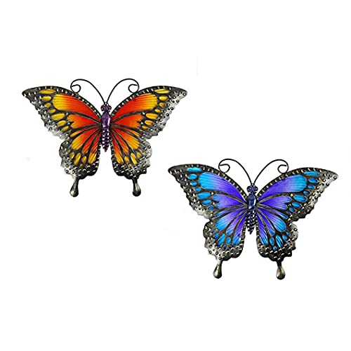 Comfy Hour Colorful Butterfly Design Metal Art Wall Decor in Set of 2, Yellow and Blue