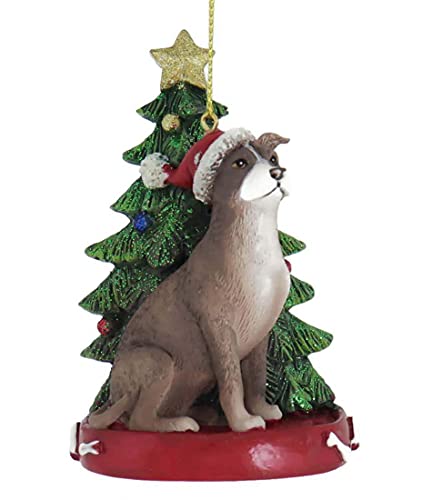 Kurt Adler AMERICAN PITBULL WITH CHRISTMAS TREE ANE LIGHTS ORNAMENT FOR PERSONALIZATION