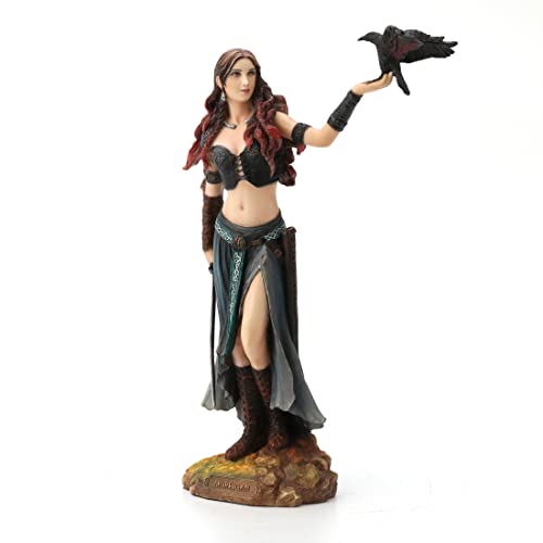 Unicorn Studio Veronese Resin Statues Morrigan The Celtic Goddess Of Battle W/Crow & Sword Statue 6.5 X 10.25 X 3 Inches