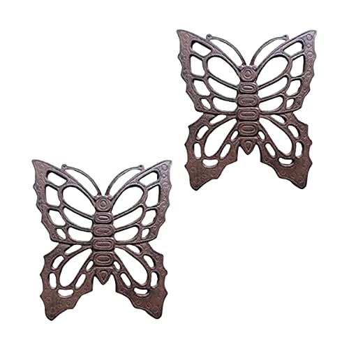 Comfy Hour Rustic Style Outdoor Collection Cast Iron Garden Stepping Stone - Butterfly (Vintage Wash Black), Set of 2