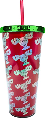 Spoontiques - Christmas Vacation Christmas Moose - Acrylic Tumbler - Foil Cup with Straw - 20 oz