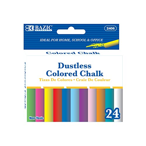 BAZIC Dustless Chalk, Assorted, 24 Per Box