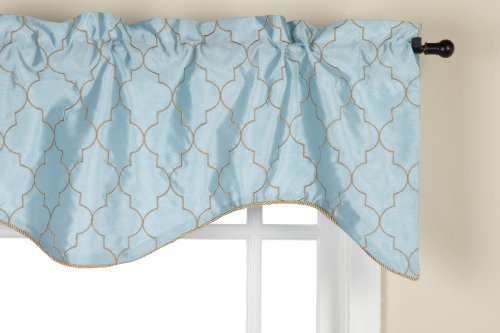 Belle Maison Stylemaster Hudson 52 by 17-Inch Embroidered Lined Valance with Cording, Spa, 50" X 17" | Valance