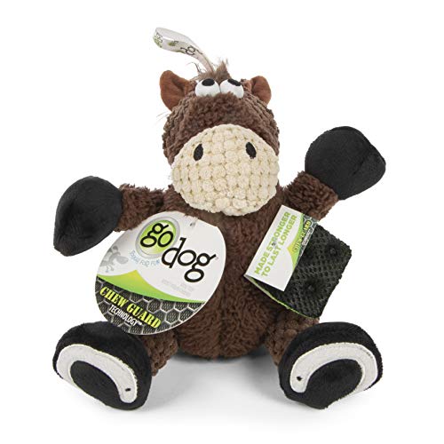 Worldwise 73559-98997-024 goDog Checkers Sitting Horse with Chew Guard Technology Durable Plush Dog Toy, Small