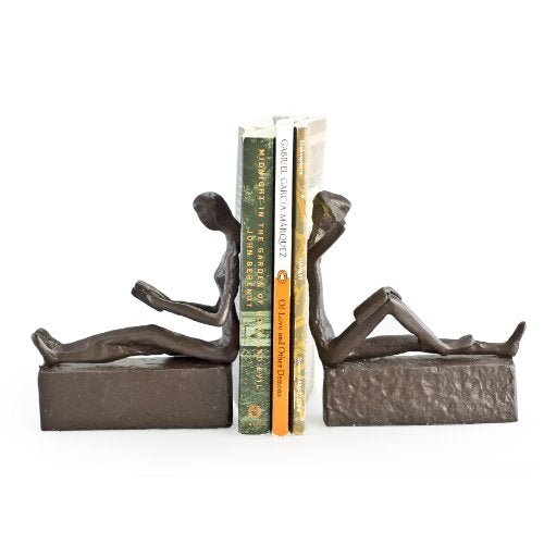 Danya B. Man and Woman Reading Metal Bookend Set, Decorative Book Shelf D√©cor for Home or Office, Gift for Avid Reader, Book Enthusiast for Housewarming, Birthday or Holiday