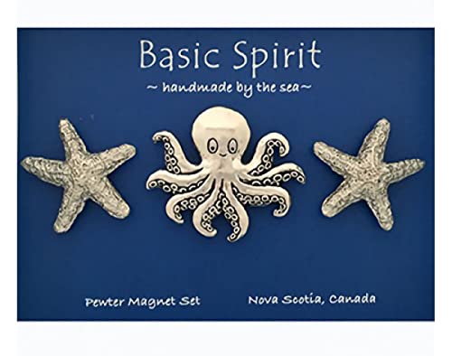 Basic Spirit Octopus Medium Pewter Magnet Set with Seafish for Beach Ocean Sea Lover, Kitchen Office Refrigerator Outdoor Picnic Home Decorative Gift