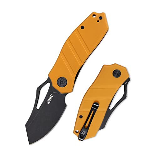 Kubey KU335 Folding Pocket Knife, 2.95 Inch Tanto Plain Blade, G10 Handles Outdoor Camping Hunting Knife with Thumb Hole Open and Reversible Clip, Utility Tool for Men and Women (Yellow)