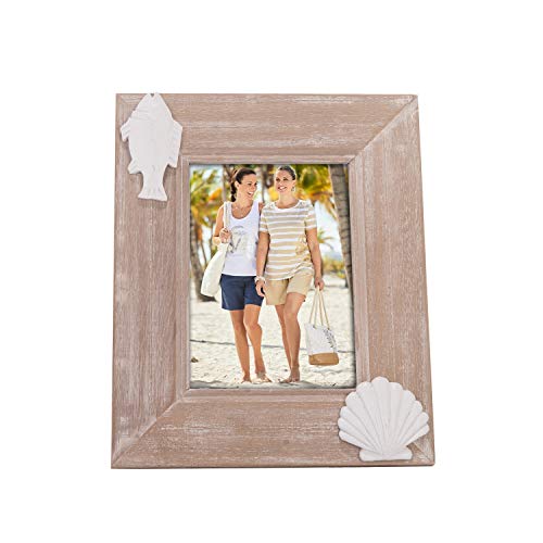 Beachcombers Wooden Frame with Decorative Fish and Seashell - Perfect Picture Frame for Any 5" x 7" Pictures