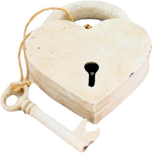 HomArt Cast Iron Heart Lock and Key, Antique White