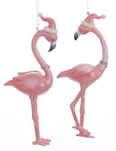 Kurt Adler Millennial Pink Flamingos in Santa Hats Christmas Holiday Ornaments Set of 2