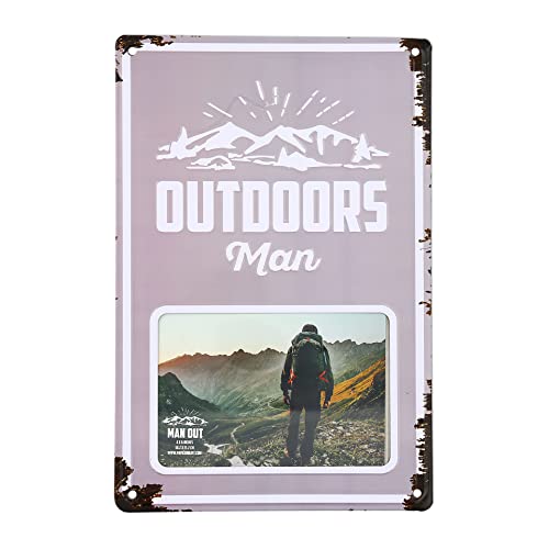 Pavilion - Outdoors Man Tin Photo Frame (Holds 6 x 4 Photo), Vintage Style License Plate Frame, Tabletop Picture Rustic Frame, Gifts For Rugged Men, 1 Count (Pack of 1), 8‚Äù x 11.75‚Äù, Gray