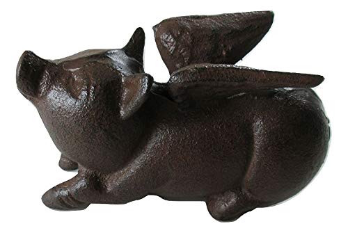 Upper Deck Cast Iron Flying Pig Garden Statue Patio Yard Coin Bank Paperweight