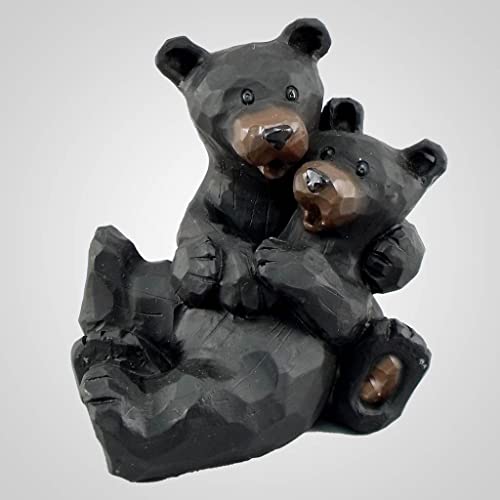 Lipco Wood Carved Look Cuddle Bears Figurine, 3.75-inch Length, Polyresin