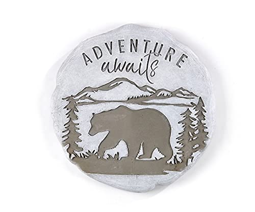 Giftcraft 716985 Bear Sentiment Adventure Awaits Stepping Stone Wall Plaque, 9-inch Diameter, Cement