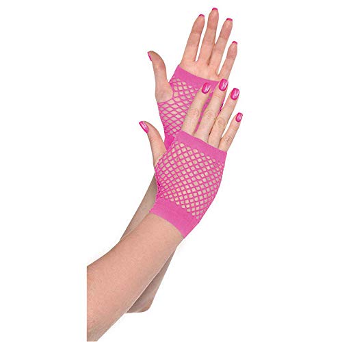 Amscan Fingerless Short Fishnet Glovelettes, One size, Pink