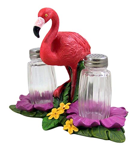De Leon Collections Pink Flamingo Tropical Salt and Pepper Shaker Holder, 5 3/4 Inch (Shakers Included)