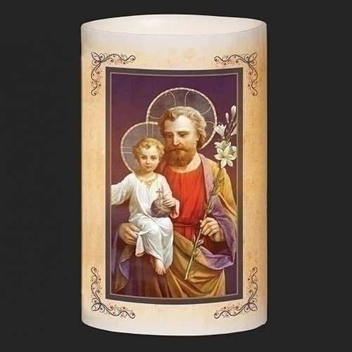 Roman Patrons and Protectors St. Joseph LED Candle, 6-inch Height, Religious Decoration
