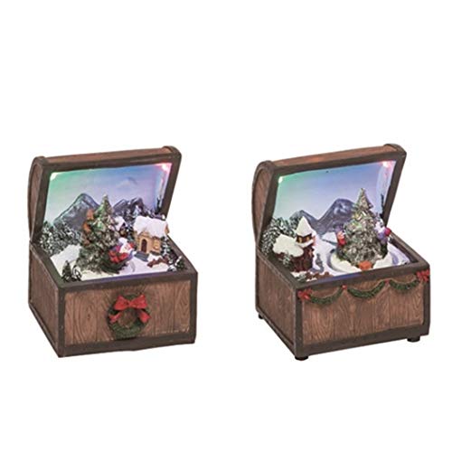 Valyria LLC Transpac Y6076 Light Up Musical Box with Spinning Tree, Set of 2