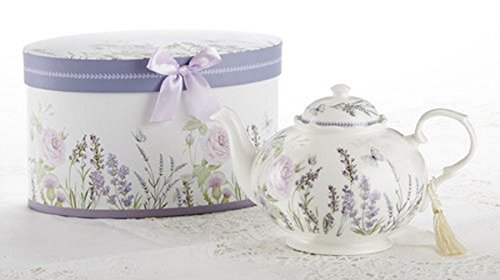 Delton Products Porcelain Tea Pot, Lavender and Rose Pattern, Arrives in Matching Keepsake Box
