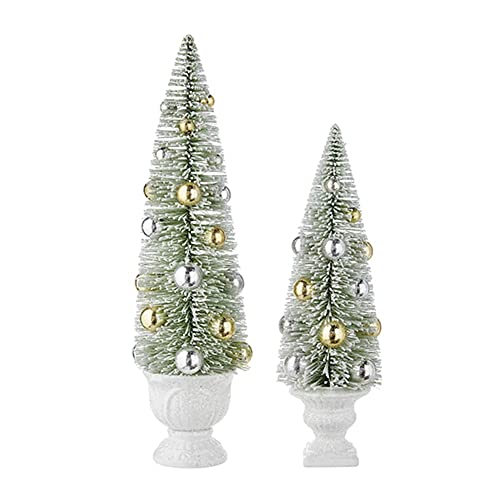 RAZ Imports 2022 City of Lights 17.75" Bottle Brush Tree in Urn, Set of 2