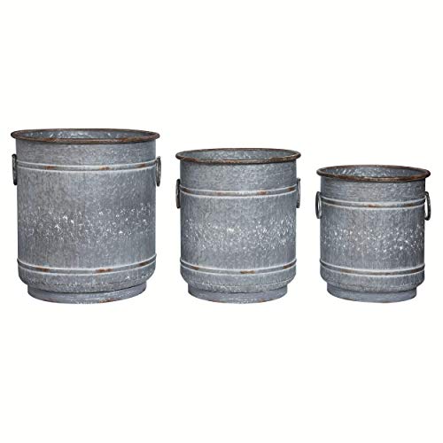 Transpac A6456 Metal Barrel Planters with Drainage Hole, Set of 3
