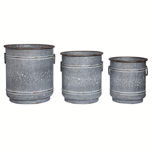 Transpac A6456 Metal Barrel Planters with Drainage Hole, Set of 3