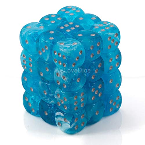 Chessex  27966 Luminary 12mm D6 Glow in the Dark  Dice Set, Sky with Silver