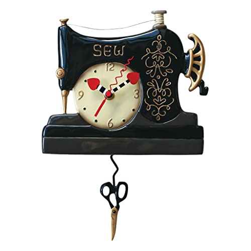 Enesco Allen Designs Vintage Stitch Sewing Machine Pendulum Wall Clock