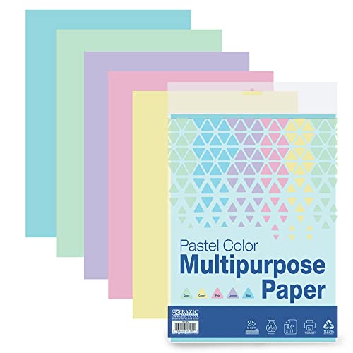 BAZIC 25 Sheets Pastel Color Multipurpose Paper 8.5"x11", Colored Copy Paper Fax Laser Printing for Office School (25/Pack), 1-Pack