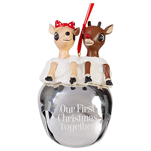 Roman Rudolph and Clarice Our First Holiday Snowy White 5 x 3 Resin Holiday Bell Ornament