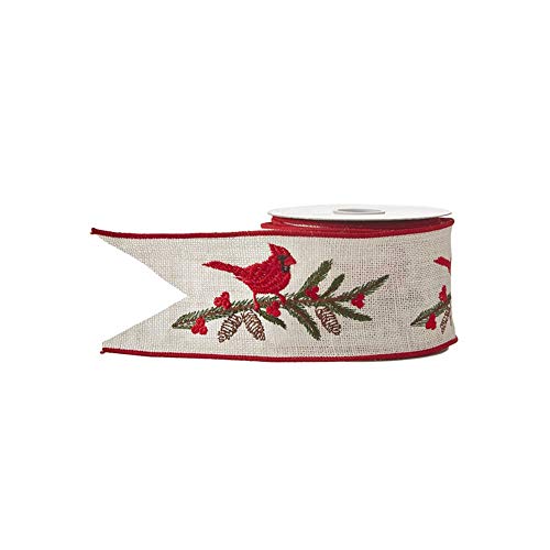 RAZ Imports 2021 Yuletide Birds 4-inch x 10 Yards Cardinal Wired Ribbon