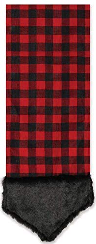 Gerson Buffalo Check Table Runner Red Black with Faux Fur Trim 66"